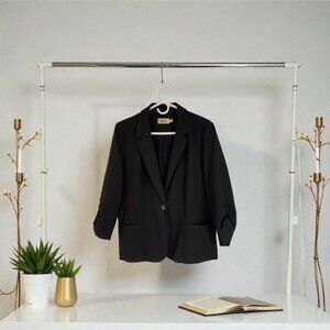 Eliza J Womens Black Blazer Ruched Sleeves Size L